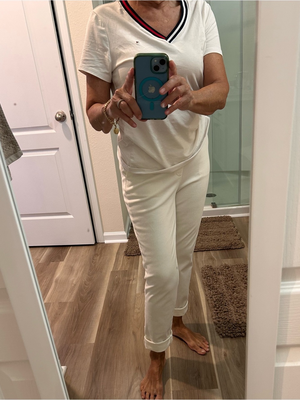 Lemon Way straight cotton spandex jeans with roll hem.